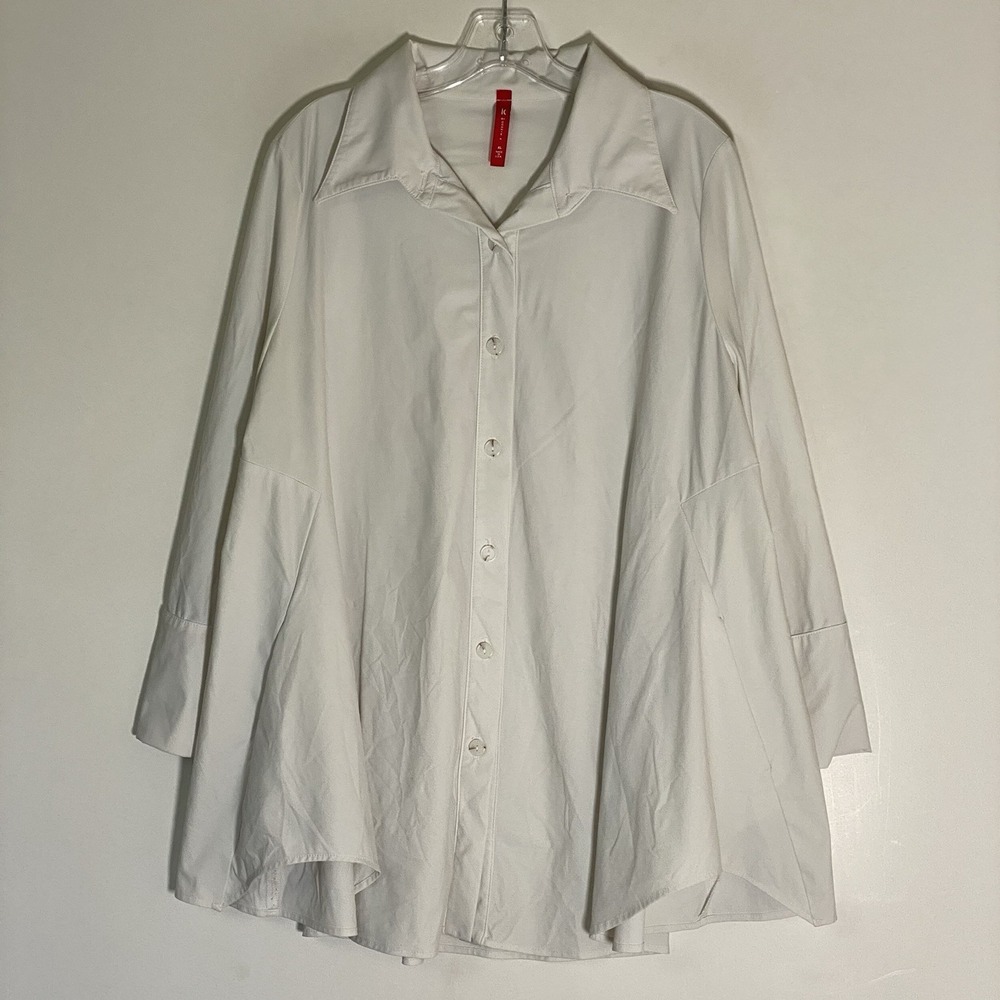 IC By Connie K Top Womens XL White 3/4 Sleeve Tunic Blouse Lagenlook Art To Wear